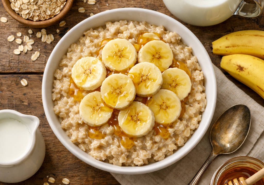 Avena cocida con plátano y miel