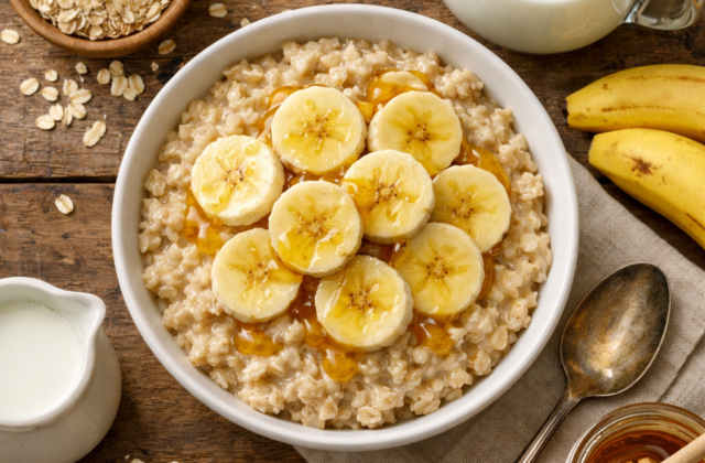 Avena cocida con plátano y miel