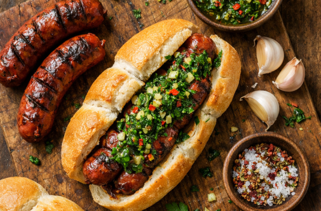 Choripán con chimichurri