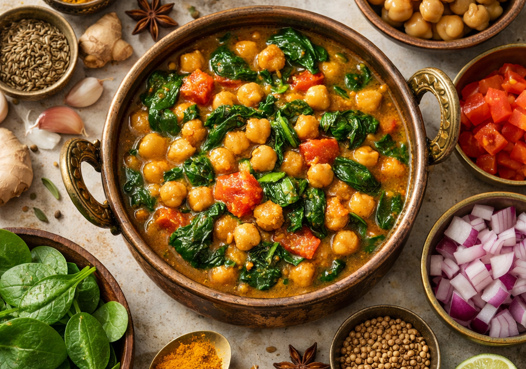 Curry de garbanzos y espinaca