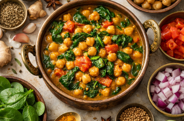 Curry de garbanzos y espinaca