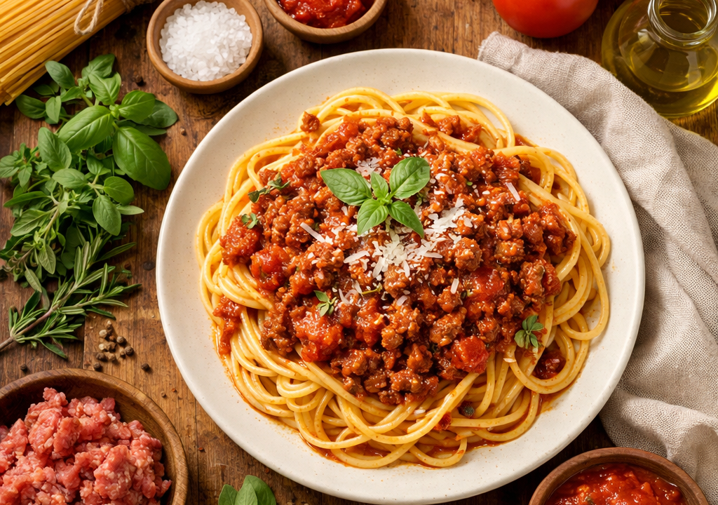 Fideos con salsa boloñesa