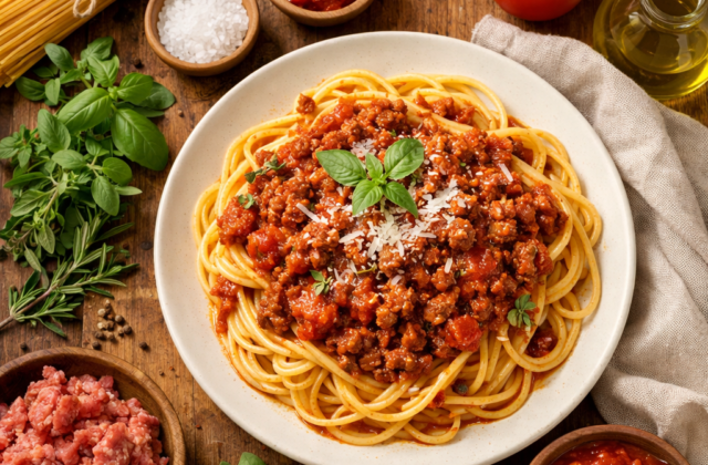 Fideos con salsa boloñesa