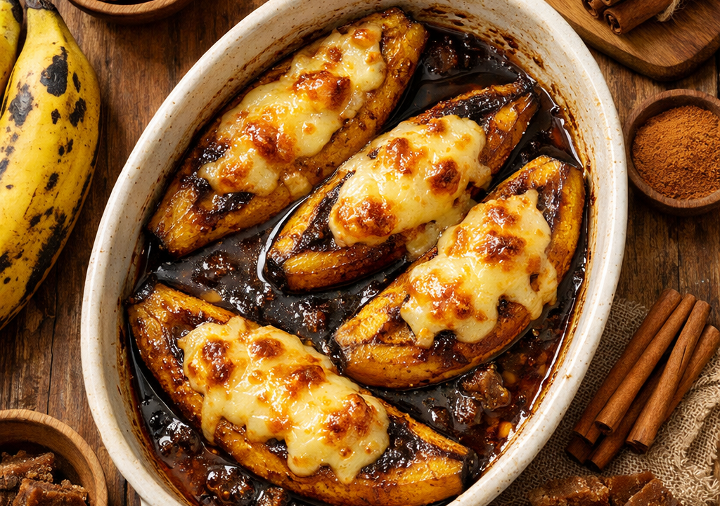 Plátanos al horno con queso