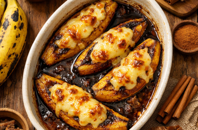 Plátanos al horno con queso