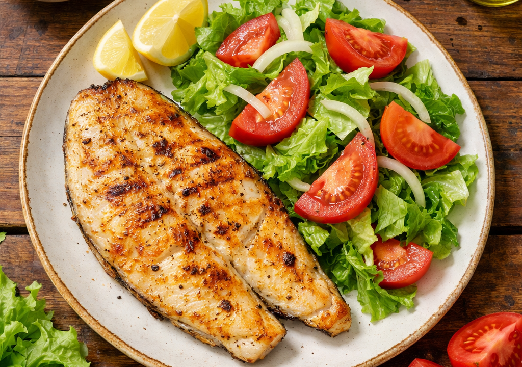 Reineta a la plancha con ensalada