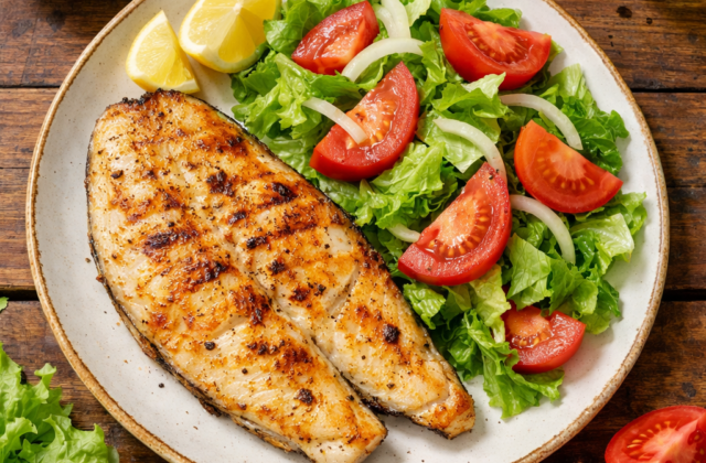 Reineta a la plancha con ensalada