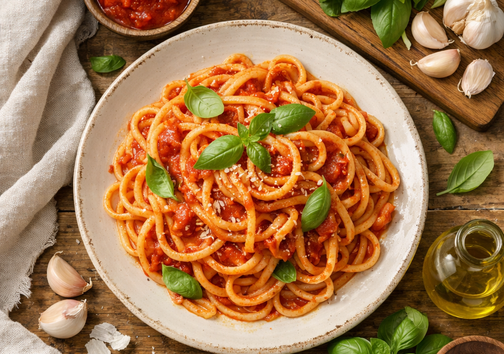 Tallarines con salsa de tomate